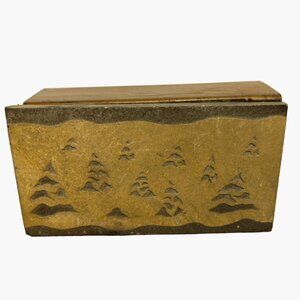 Rustic Metal Stone Engraved Pine Trees Art Scene Lodge Cabin Cottage.